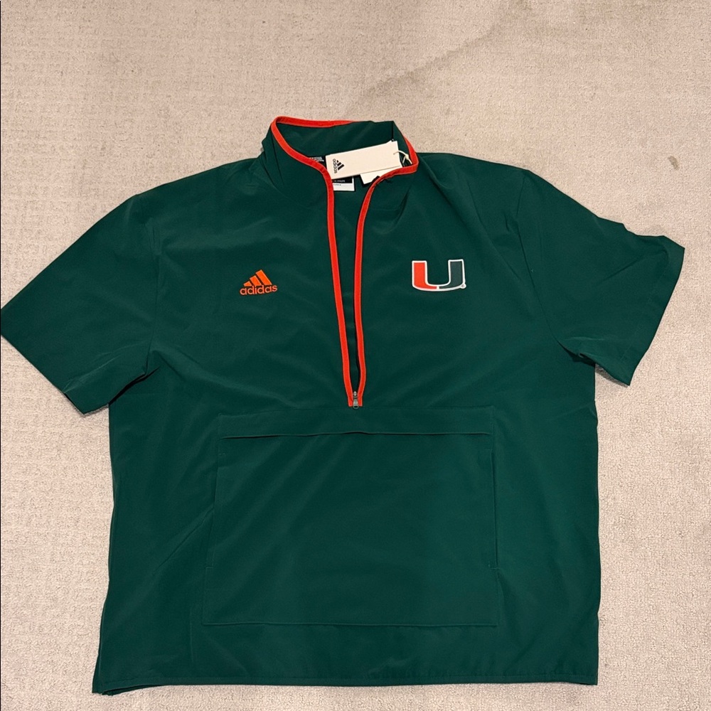 adidas Green and Orange Miami Hurricanes Half-Zip Pullover